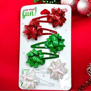 Claire’s Christmas Gift Bow Snap Hair Clips - 6 Pack